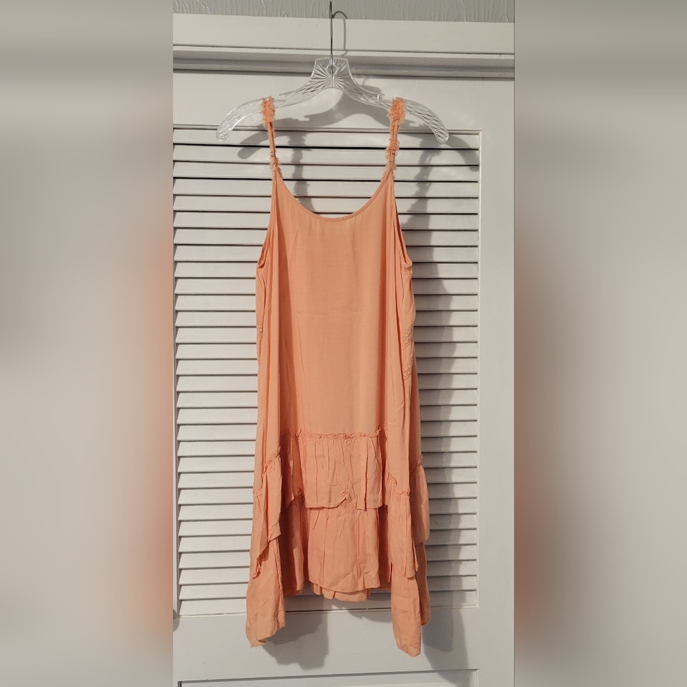 NWT Women's M Elegant Peach Lace Trim Dress - Picture 2 of 6
